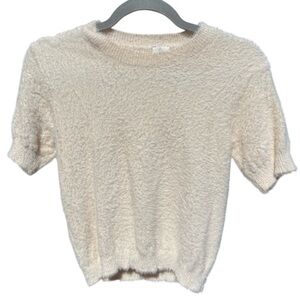 Joie Ivory Fuzzy Knit Short Sleeve Sweater – Size S